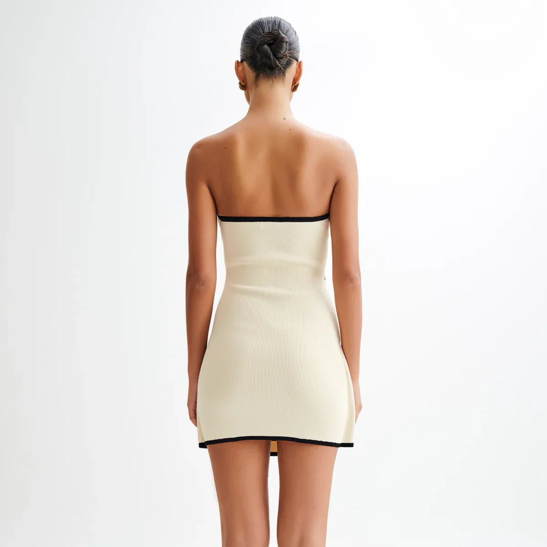 Simply Elegant Straplez Fildişi Örgü Mini Elbise