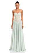 Joelle Mint Green Halterneck Lace Corset Maxi Dress