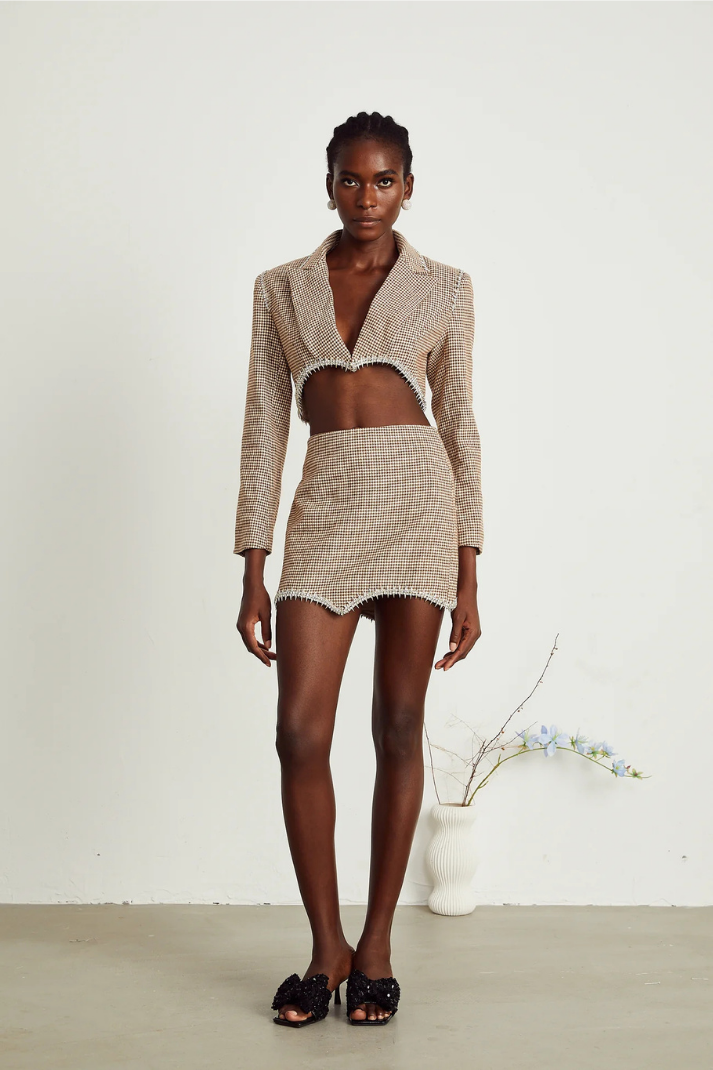 Lordy Ekoseli Asimetrik Ceket & Etek Takım