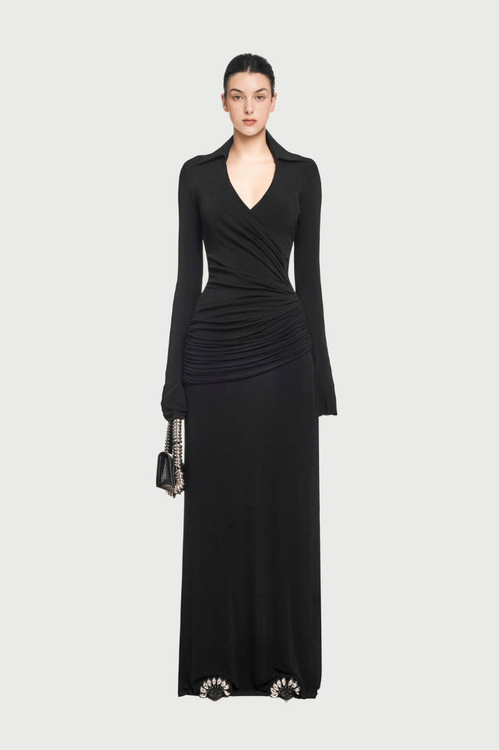 Kaylee Drapeli Maksi Siyah Elbise