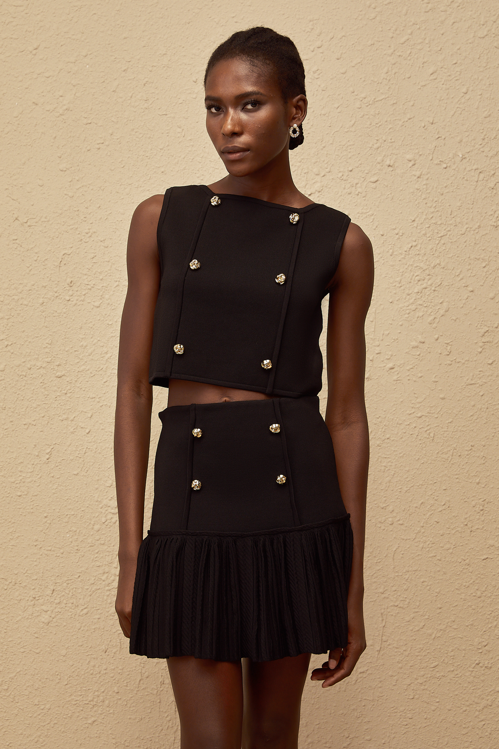 Georgia Siyah Örme Üst ve Etek Seti