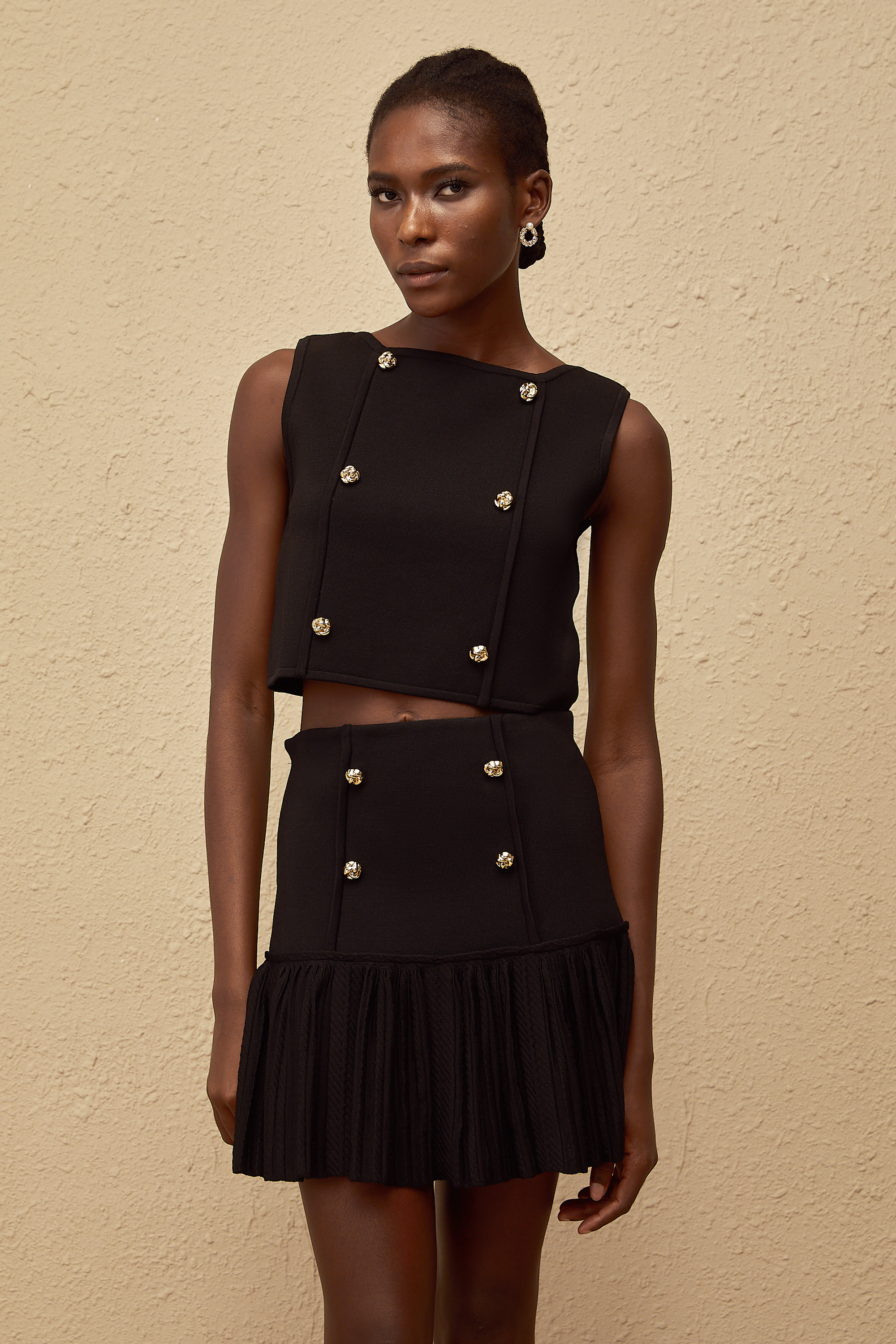 Georgia Siyah Örme Üst ve Etek Seti