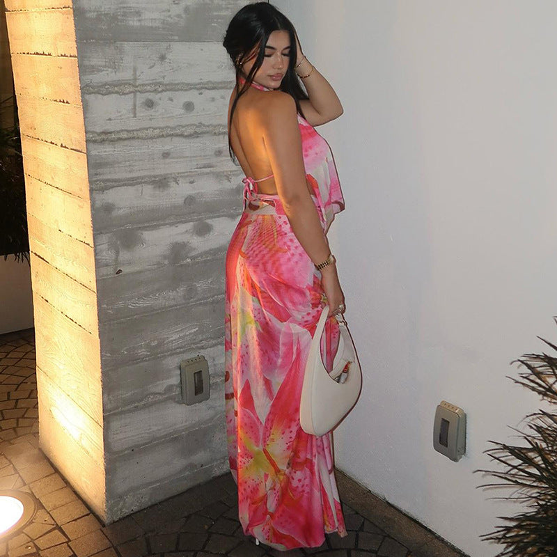 Aviana Sırtı Açık Halter Maksi Elbise