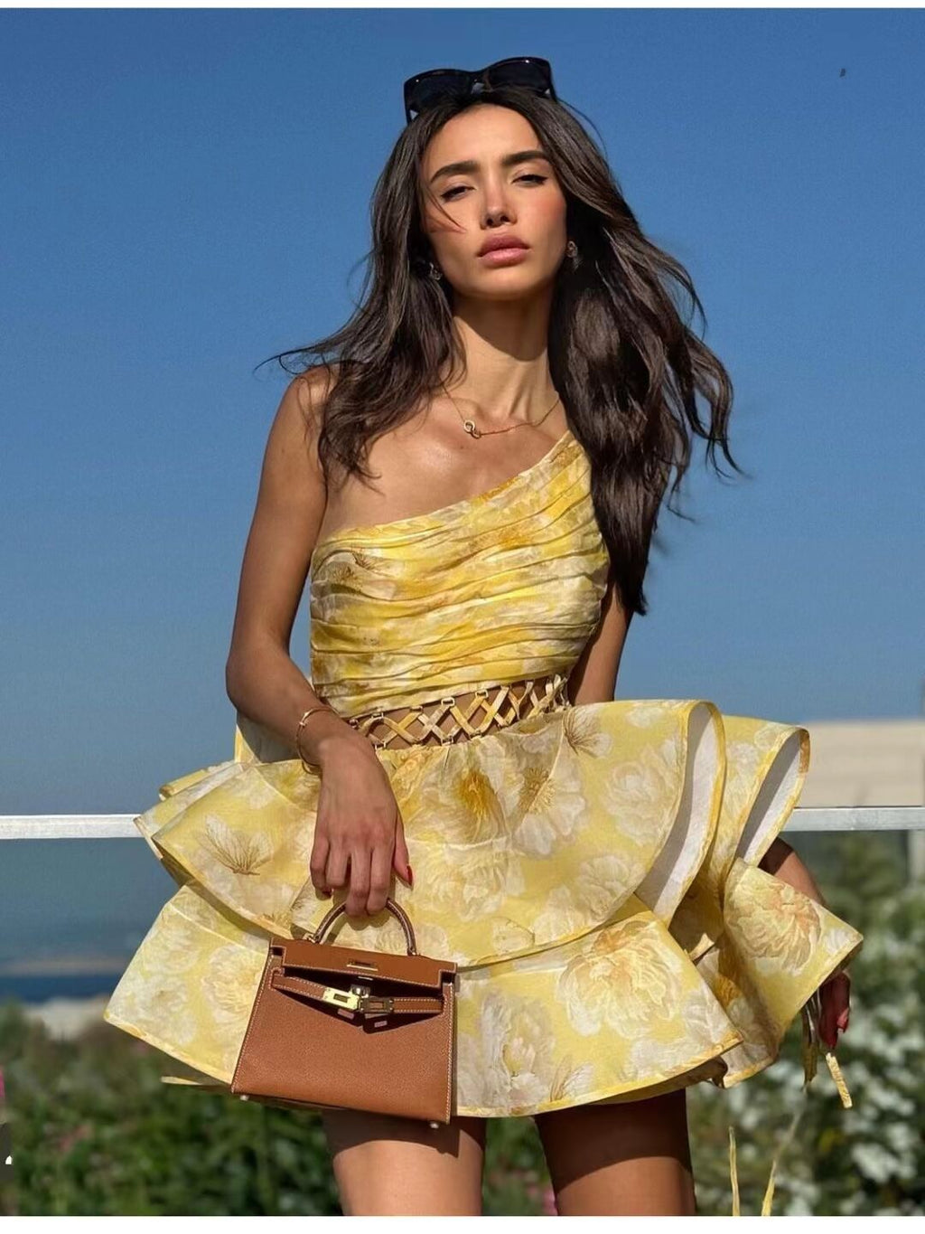 Liora Çiçekli Tek Omuzlu Mini Elbise