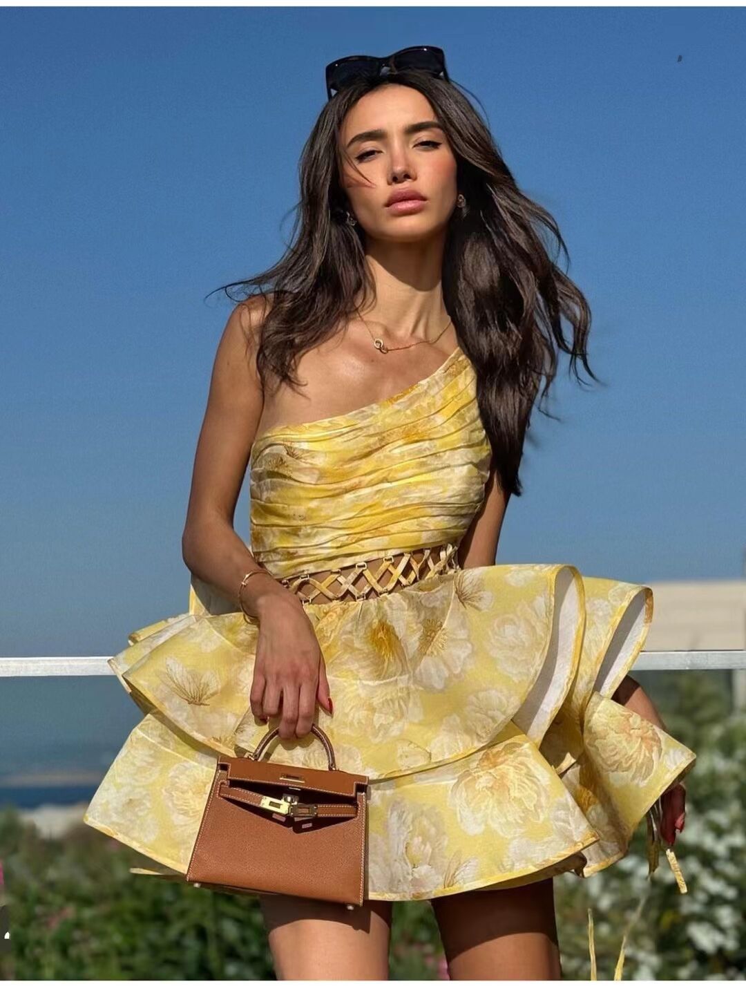 Liora Çiçekli Tek Omuzlu Mini Elbise