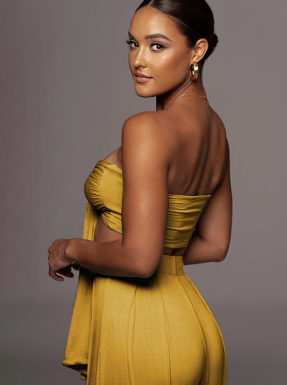 Dora Altın Bağlamalı Üst ve Yüksek Bel Geniş Paça Pantolon - Riosso