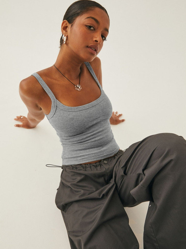 Gri Örme Kaşkorse Askılı Crop - Riosso