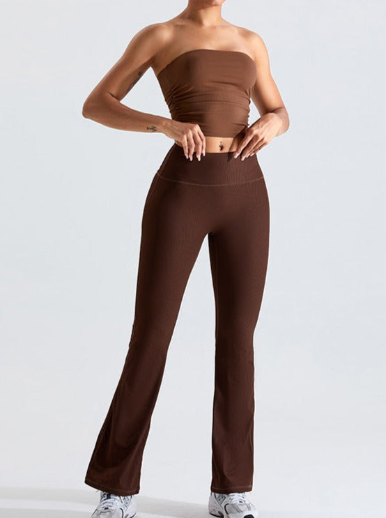 Kahverengi Göğüs Sargılı Slim Fitting Tüp Üst - Riosso