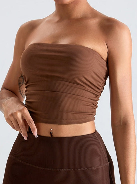 Kahverengi Göğüs Sargılı Slim Fitting Tüp Üst - Riosso