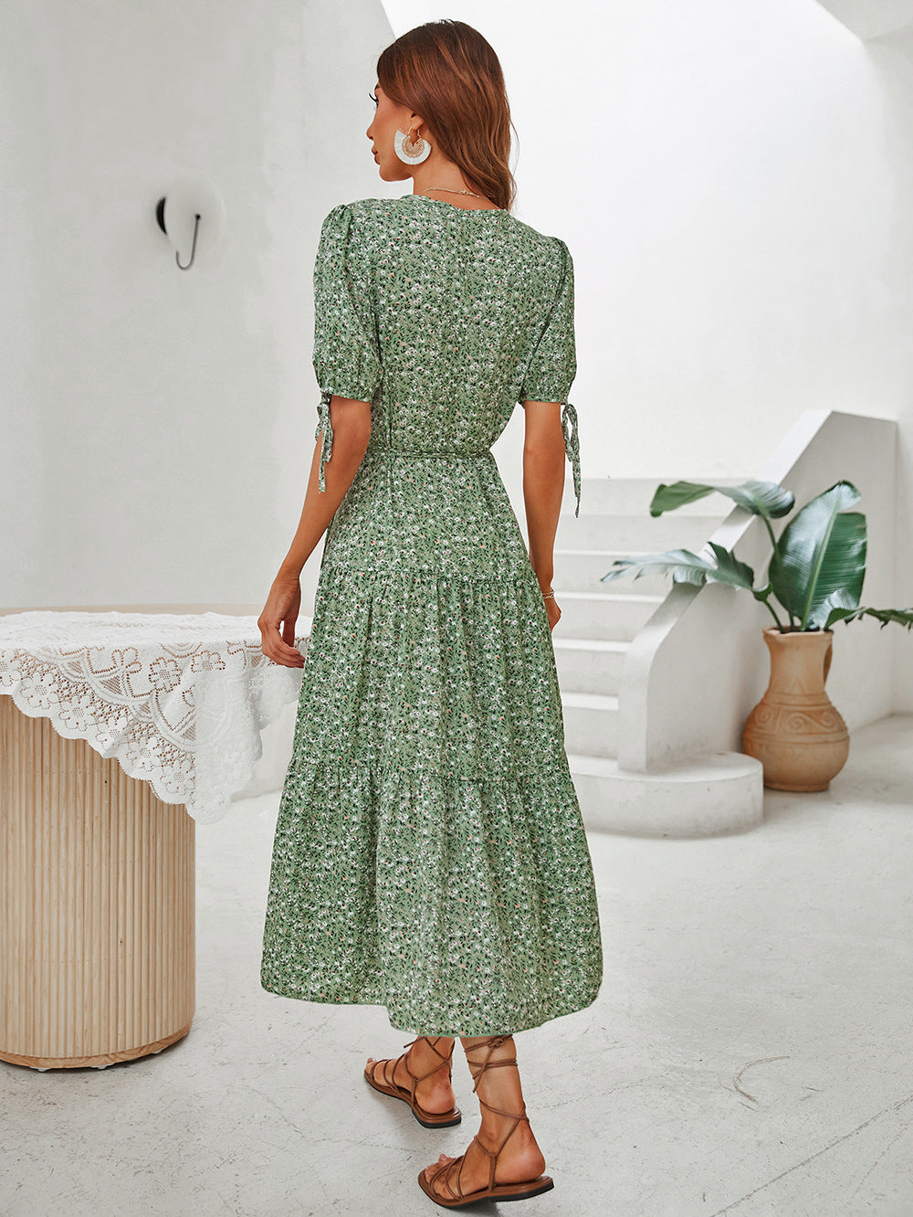 Floral Kapuz Kollu Elbise - Riosso