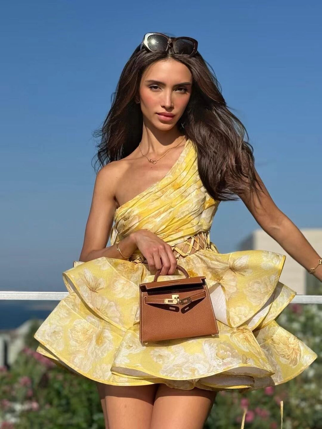 Liora Çiçekli Tek Omuzlu Mini Elbise