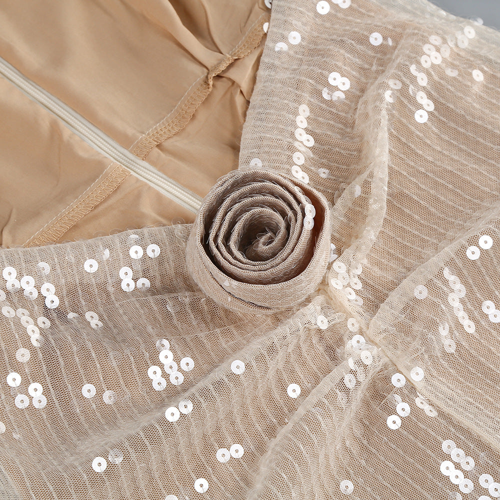 Violet Vatkalı Payetli Midi Elbise