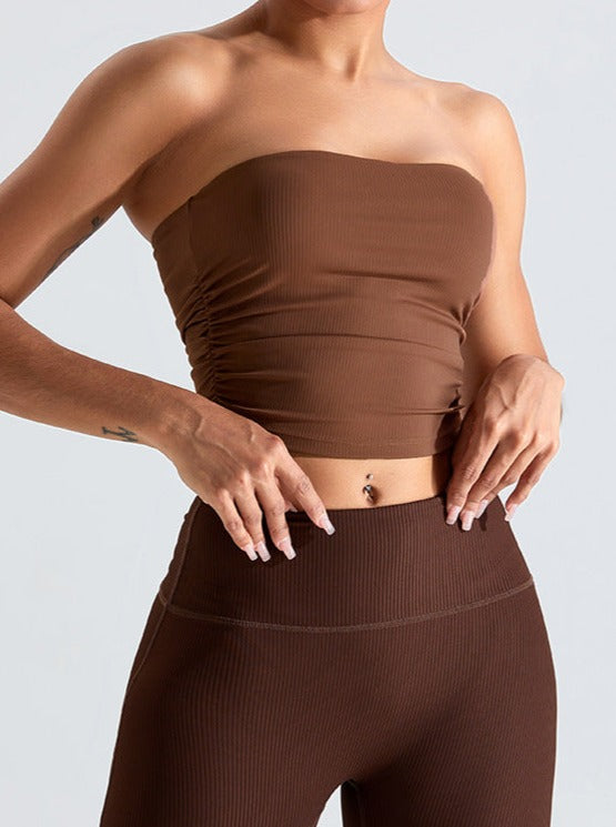 Kahverengi Göğüs Sargılı Slim Fitting Tüp Üst - Riosso