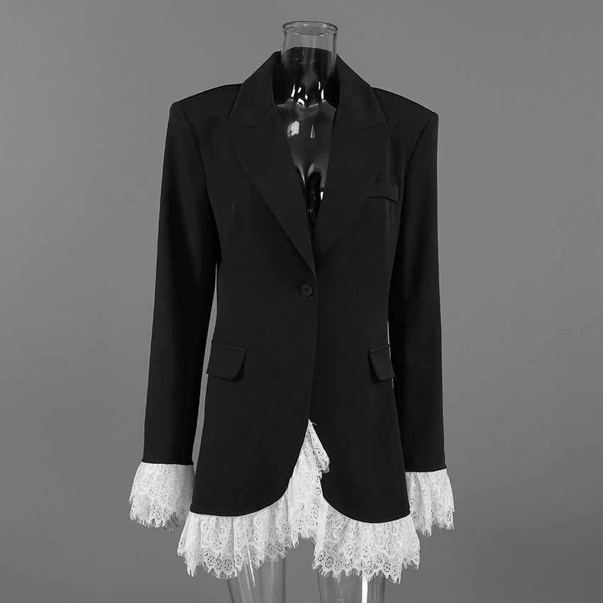 Rébecca Renk Bloklu Dantel Detay Blazer Elbise