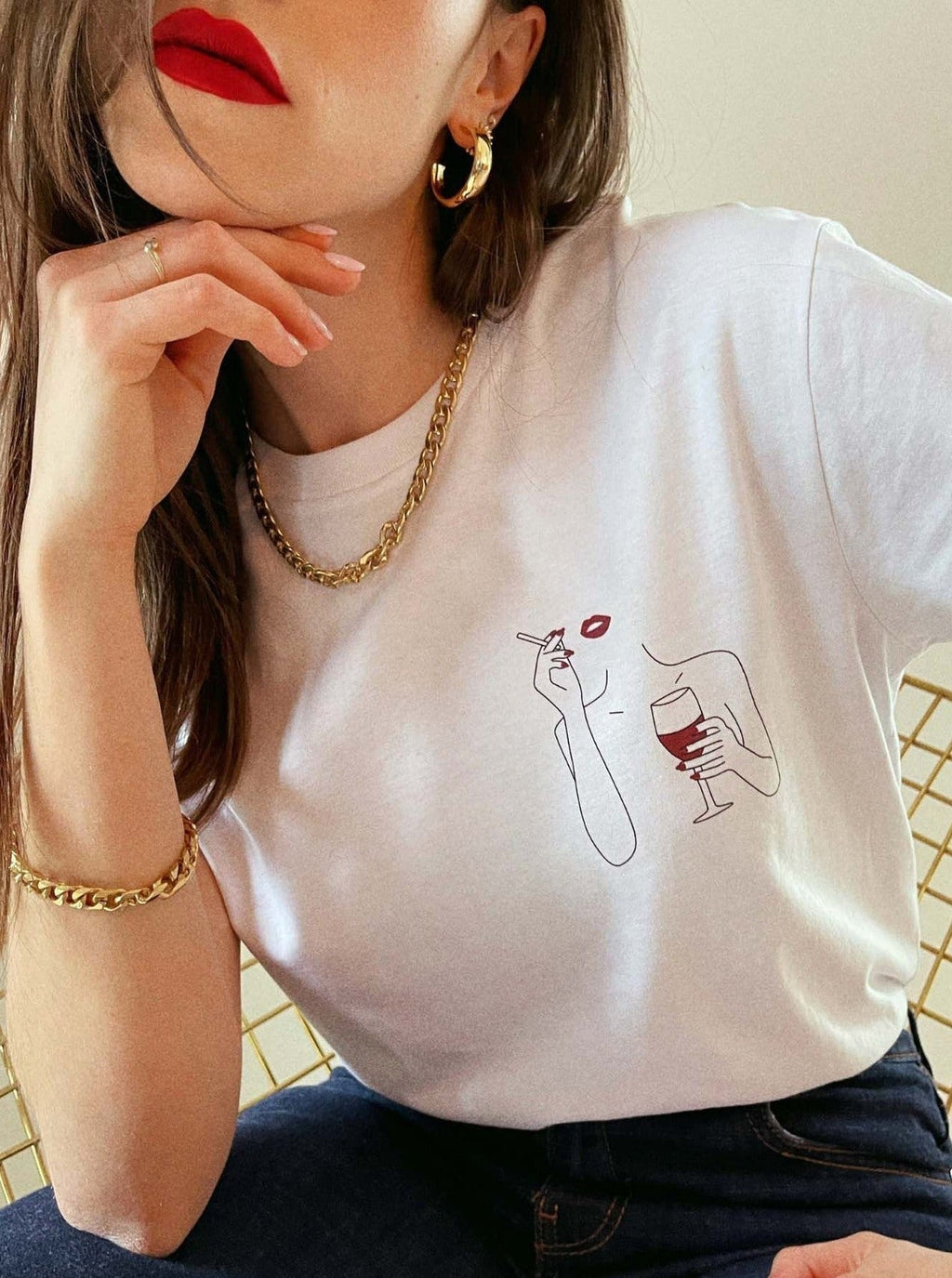 Yuvarlak Yaka Trendy Gevşek Baskılı Kısa Kollu - Riosso