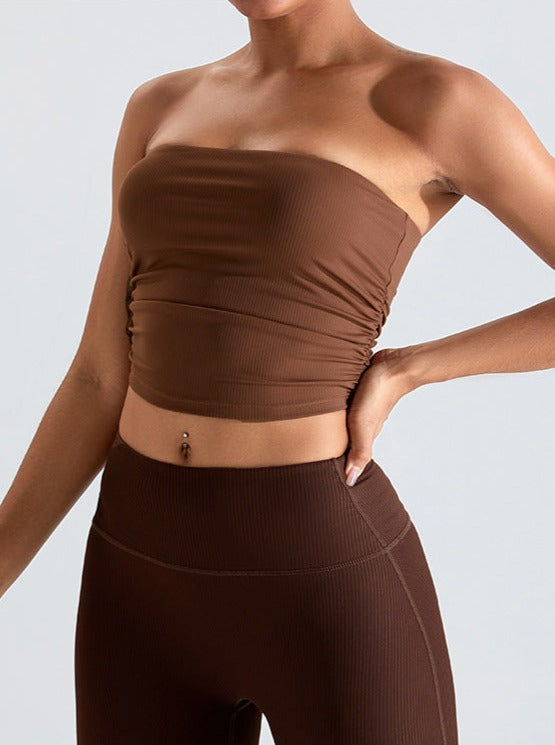 Kahverengi Göğüs Sargılı Slim Fitting Tüp Üst - Riosso