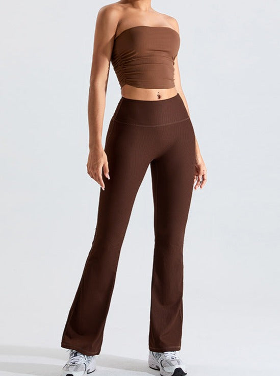 Kahverengi Göğüs Sargılı Slim Fitting Tüp Üst - Riosso