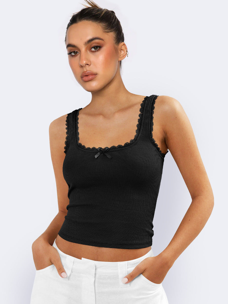 Muı Siyah Dantel Kolsuz Crop Top