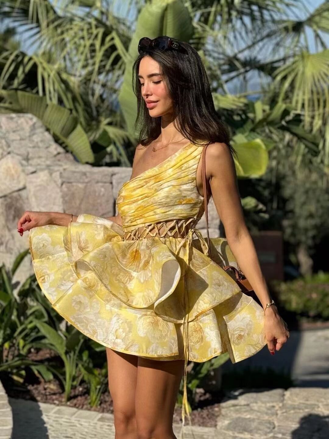 Liora Çiçekli Tek Omuzlu Mini Elbise