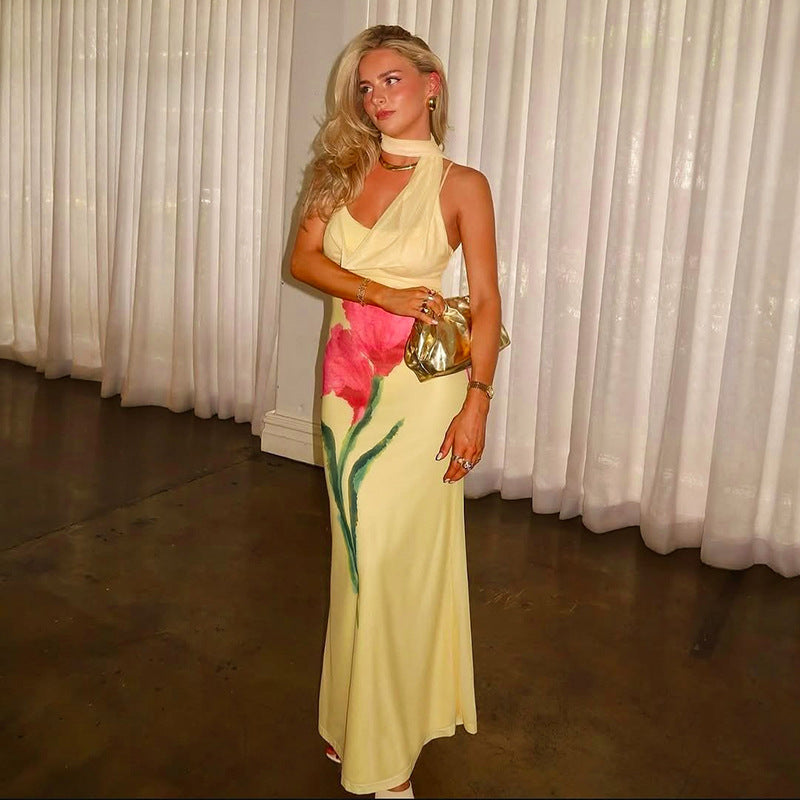 Monroe Çiçek Baskı Maksi Elbise