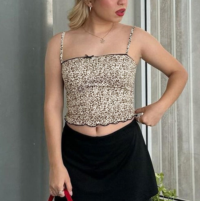 Grecia Leopar Desenli Crop Bluz