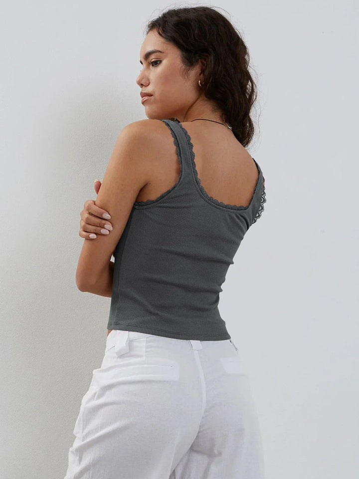 Muı Koyu Gri Dantel Crop Top - Riosso