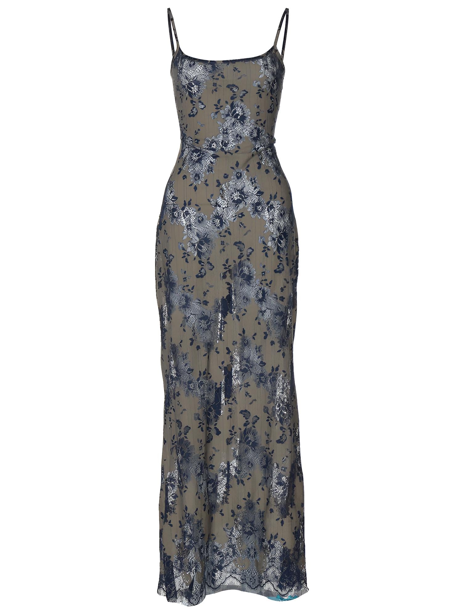 Verna Baskılı Sırt Bağcıklı Uzun Elbise