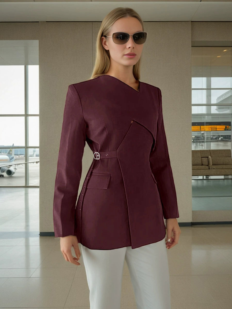 Kruvaze Yaka Kemer Detaylı Premium Ceket