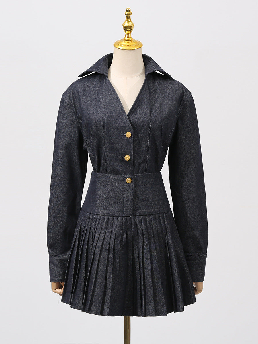 Denim Gömlek Etek Takım