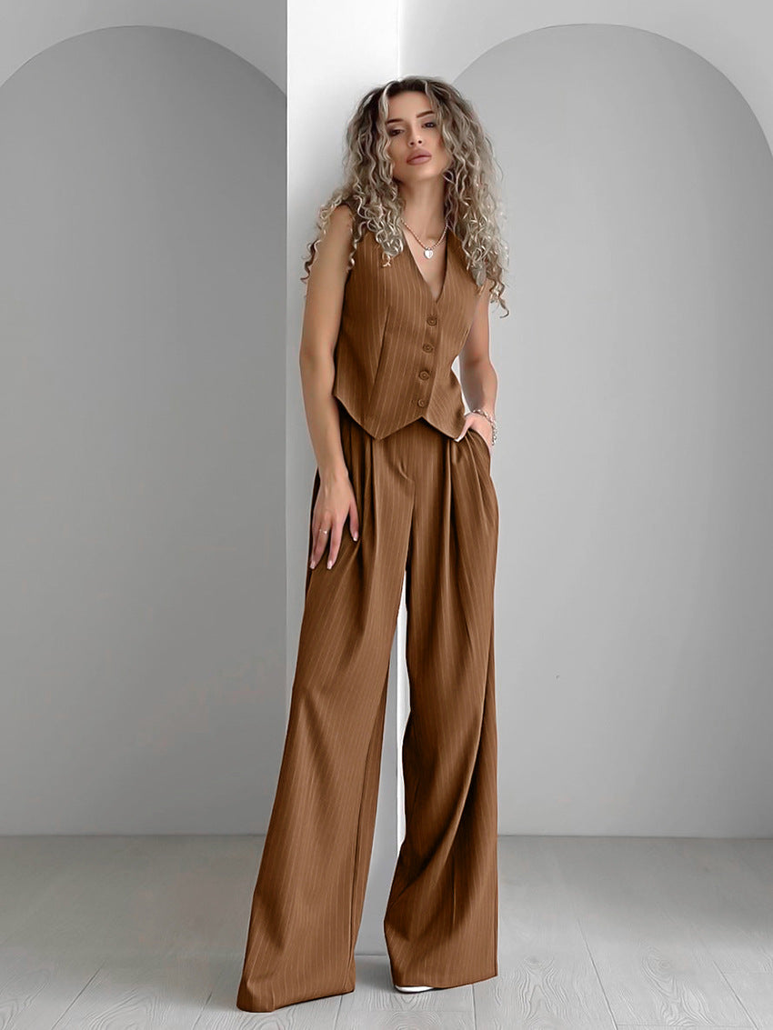 Çizgili Düğmeli Yelek ve Pantolon Takımı - Riosso