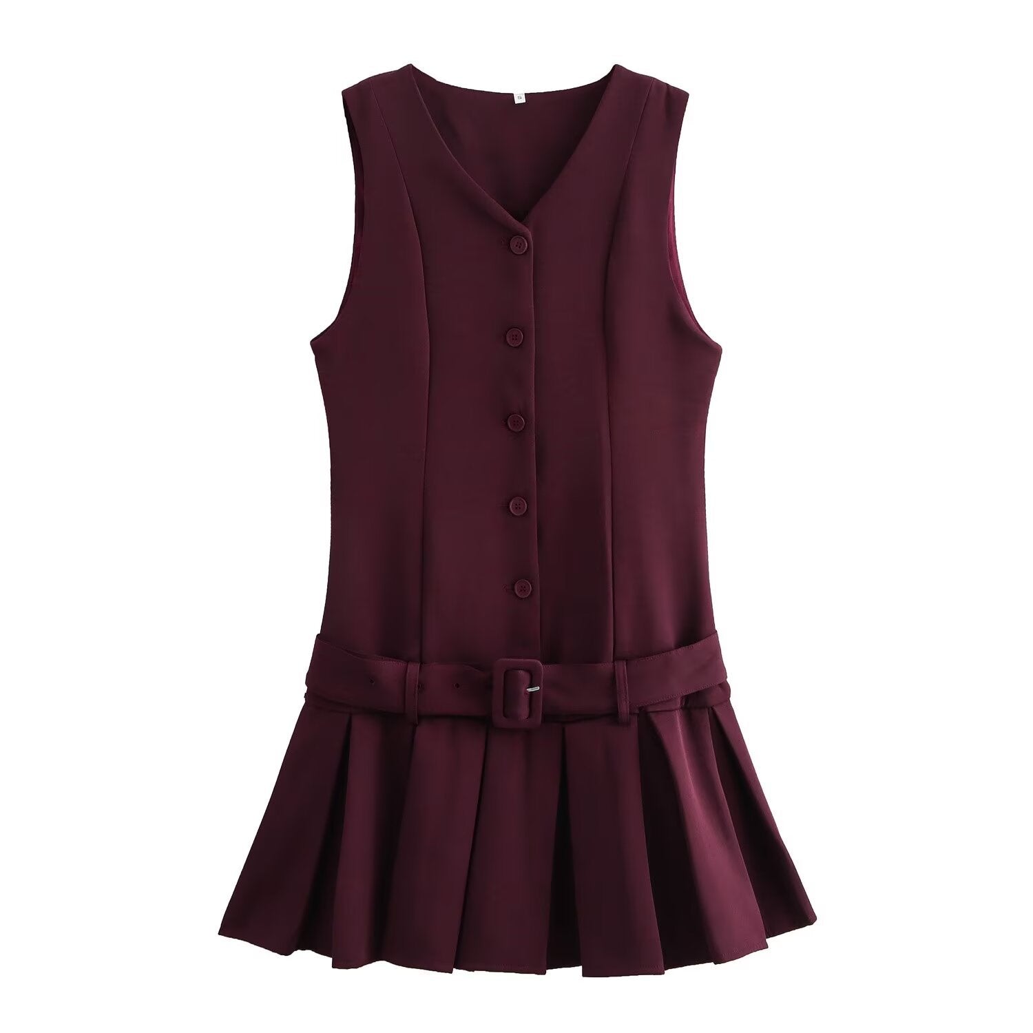 Kolsuz Düğmeli Pileli Mini Elbise