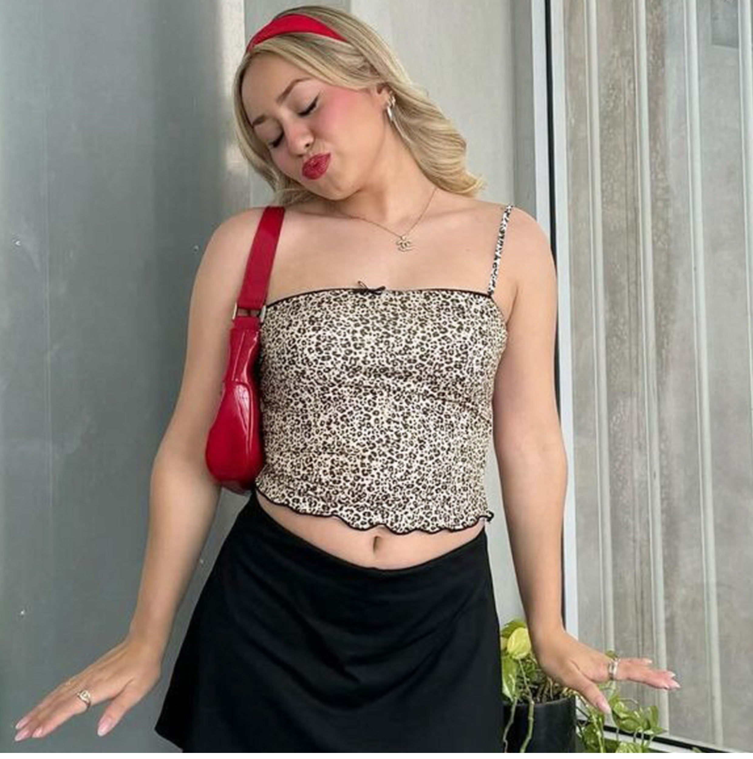 Grecia Leopar Desenli Crop Bluz