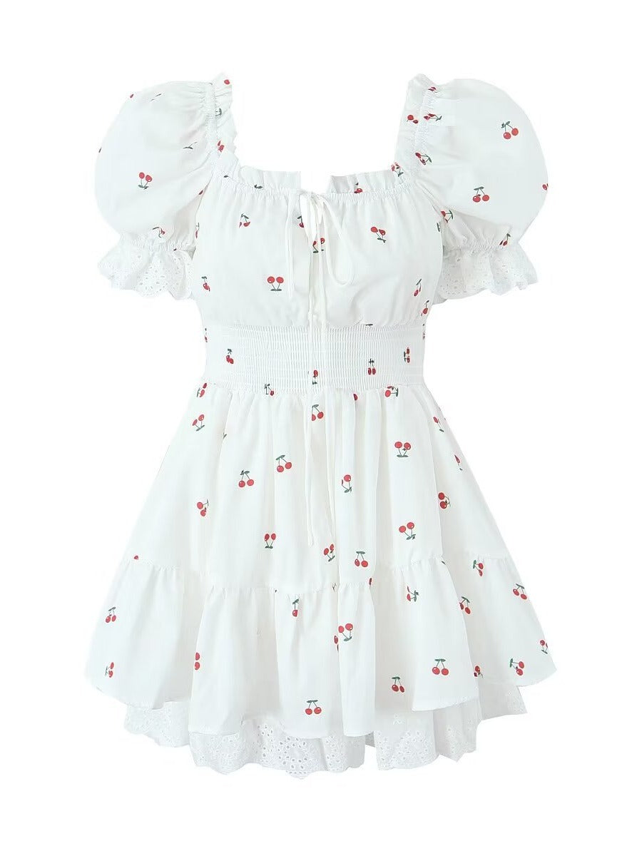 Rebecca Kiraz Baskılı Puf Kollu Mini Elbise