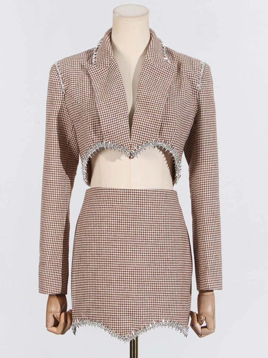 Lordy Ekoseli Asimetrik Ceket & Etek Takım