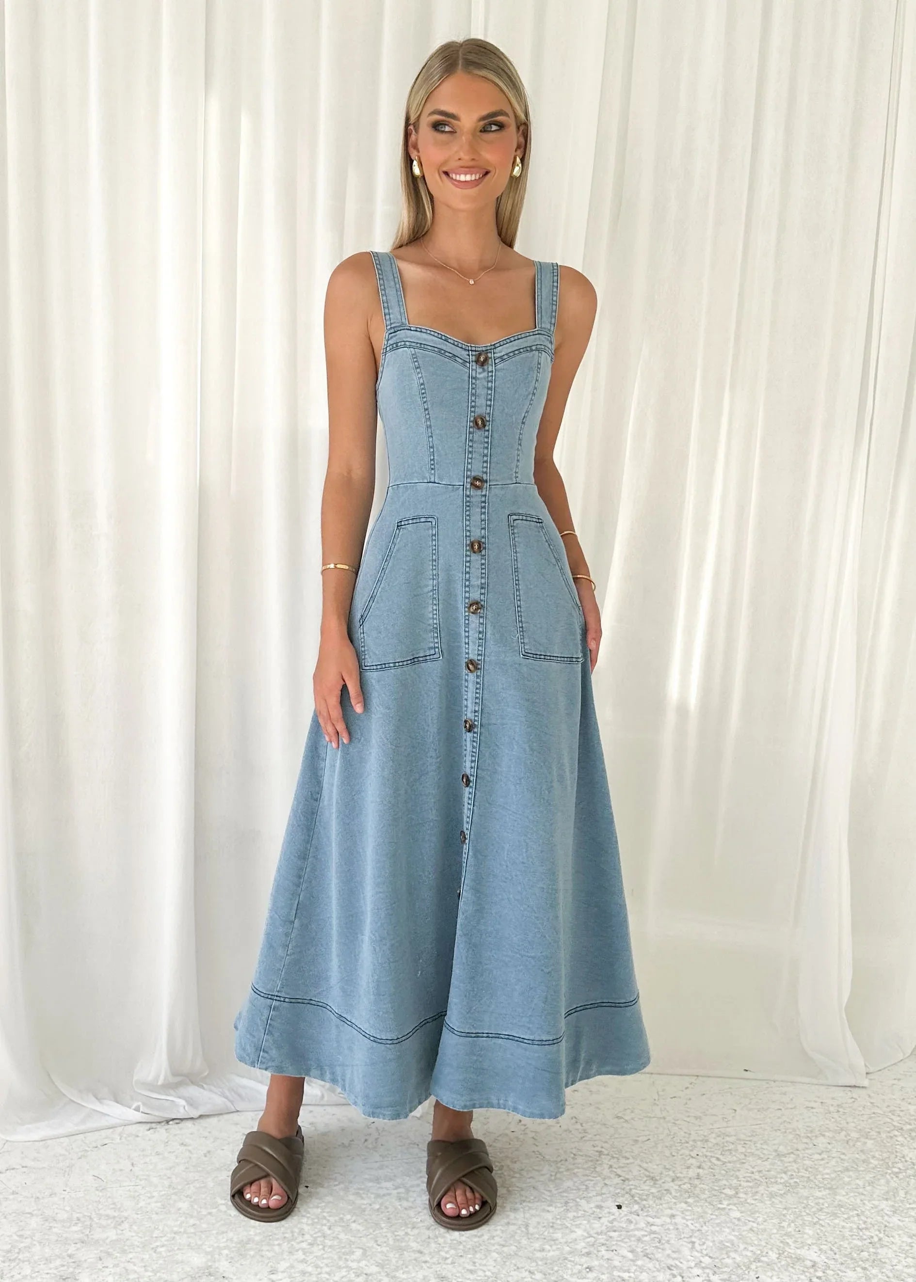 Heavenly Denim Maxi Elbise