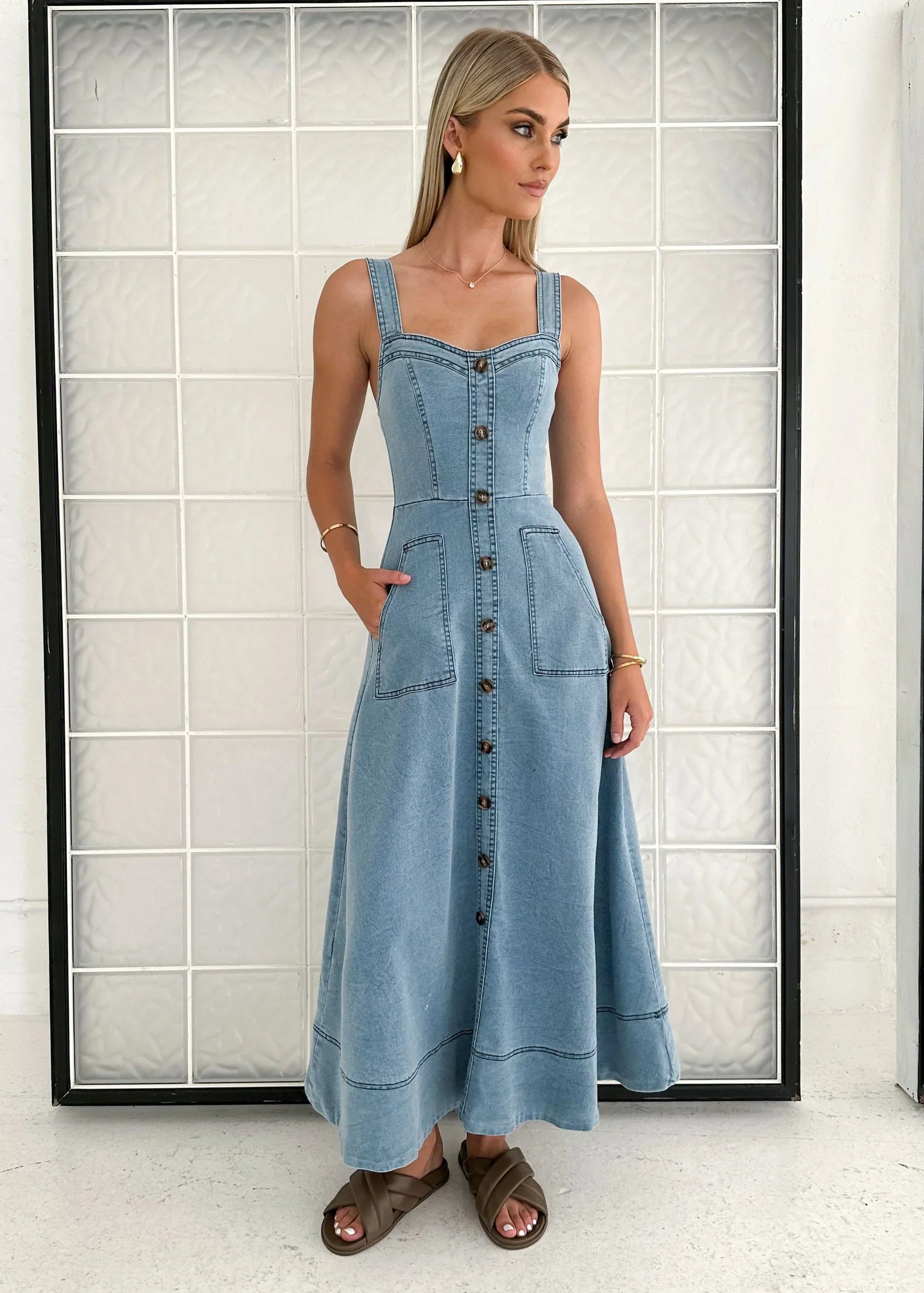 Heavenly Denim Maxi Elbise