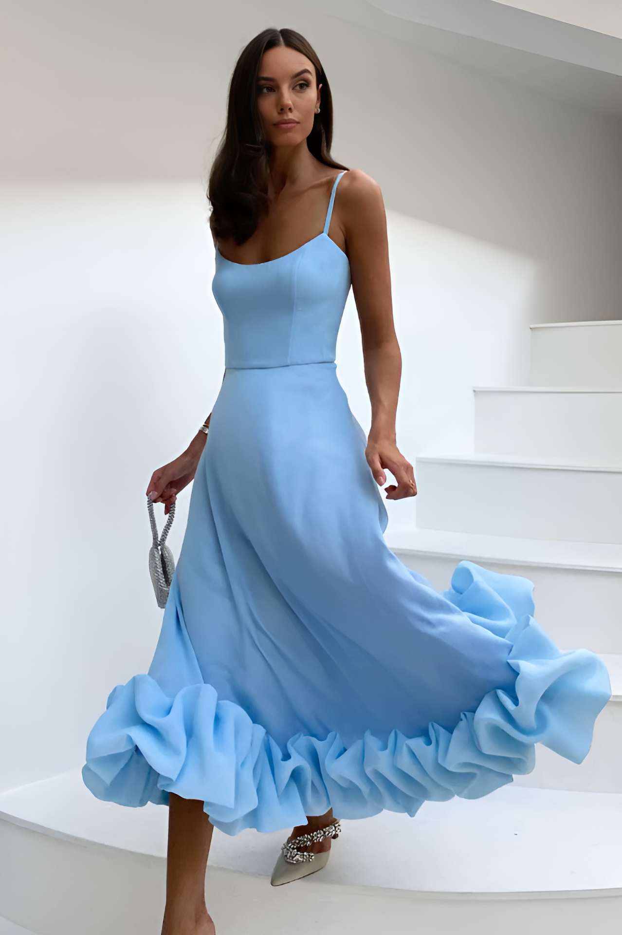 Flounce Büstiyerli Midi Elbise