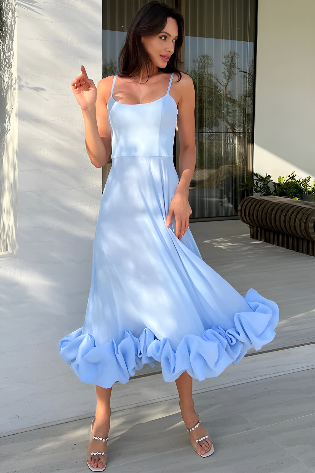 Flounce Büstiyerli Midi Elbise