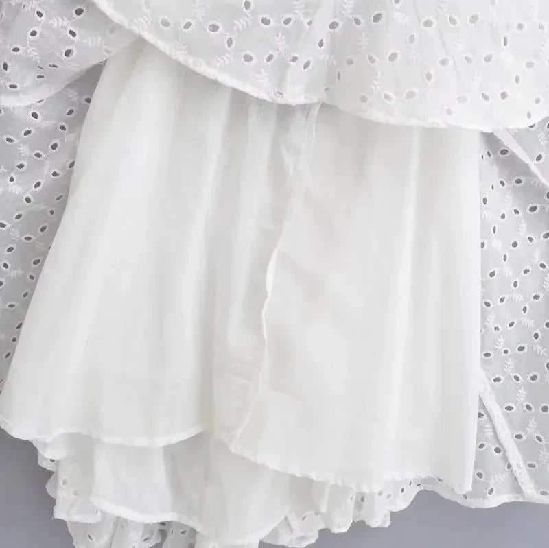 Halter Yaka Pamuklu Dantel Mini Elbise