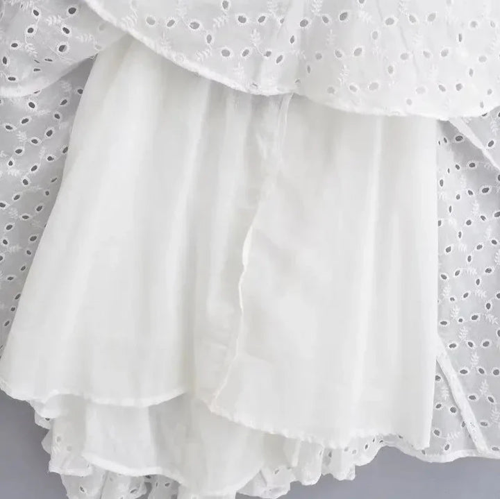 Halter Yaka Pamuklu Dantel Mini Elbise