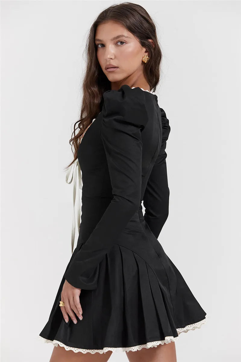 Fransız Model Bağcık Detay Mini Elbise
