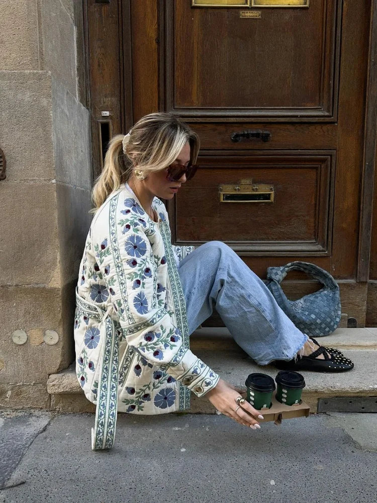 Çiçek Baskı Ceket Mont