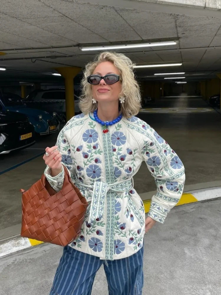 Çiçek Baskı Ceket Mont