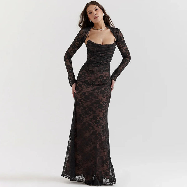 Vintage Dantelli Maxi Elbise