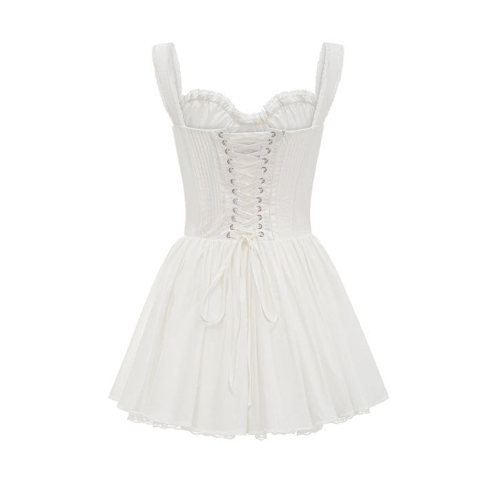 Camille Beyaz Korse Mini Elbise