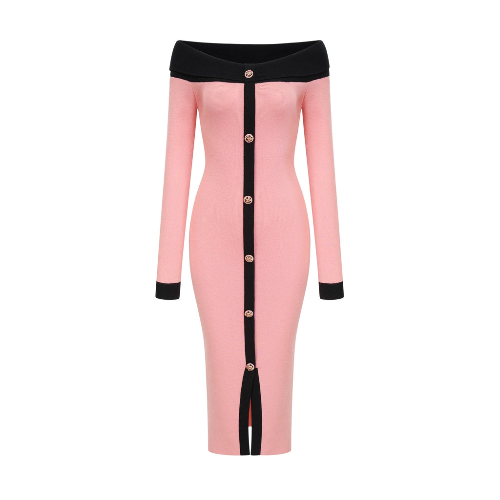 Carine Pembe Midi Elbise