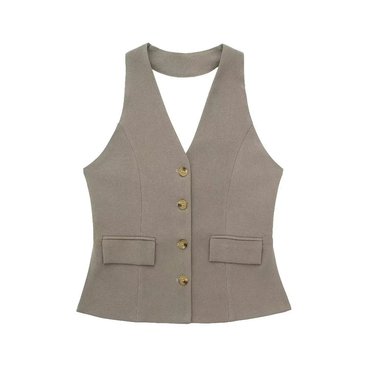 Halter Yaka Yelek ve Pantolon Takımı