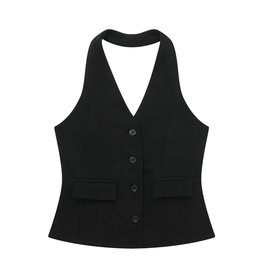 Halter Yaka Yelek ve Pantolon Takımı