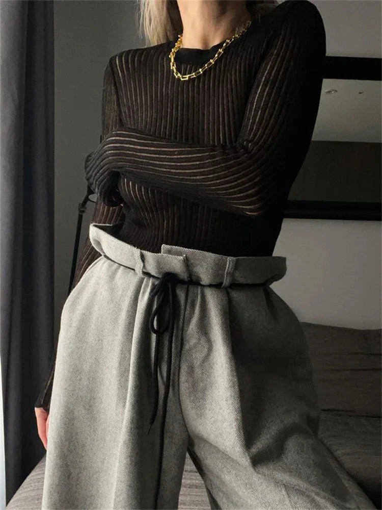 Uzun Kollu Transparan Bluz