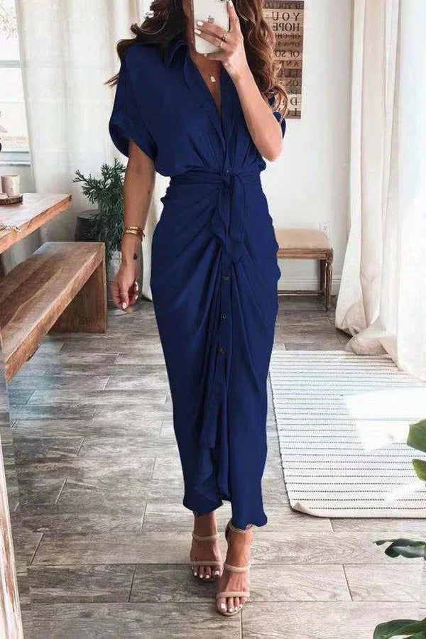 Zarif Düz Renk Kesitli Pileli Elbise - Riosso